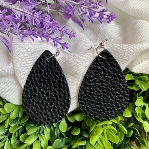 Faux Leather Black Water Drop Earrings